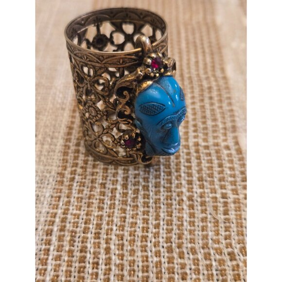 Vintage Filigree Tribal Mask Convertible Ring or Scarf Slide Ornate Statement Et - Picture 5 of 8